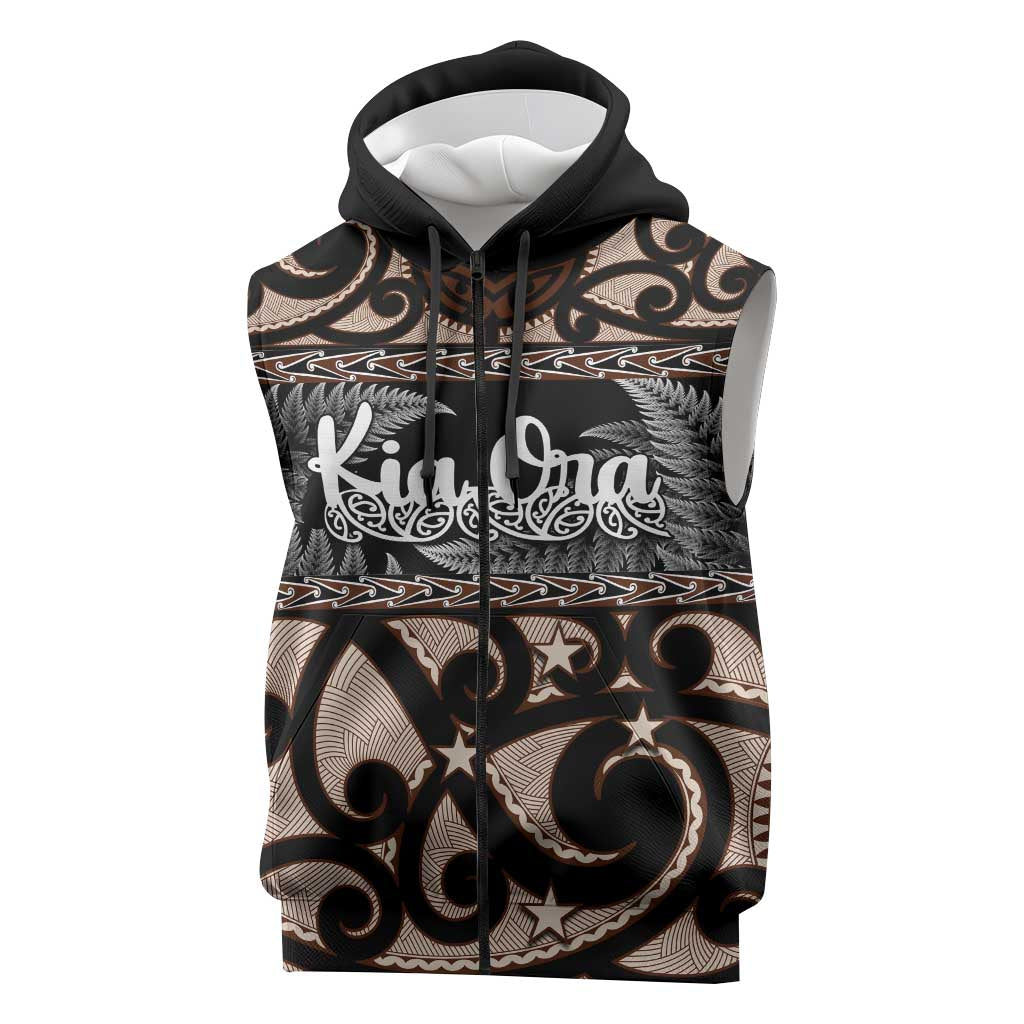Kia Ora New Zealand Sleeveless Zip Hoodie Aotearoa Proud Maori Silver Fern - Polynesian Pride