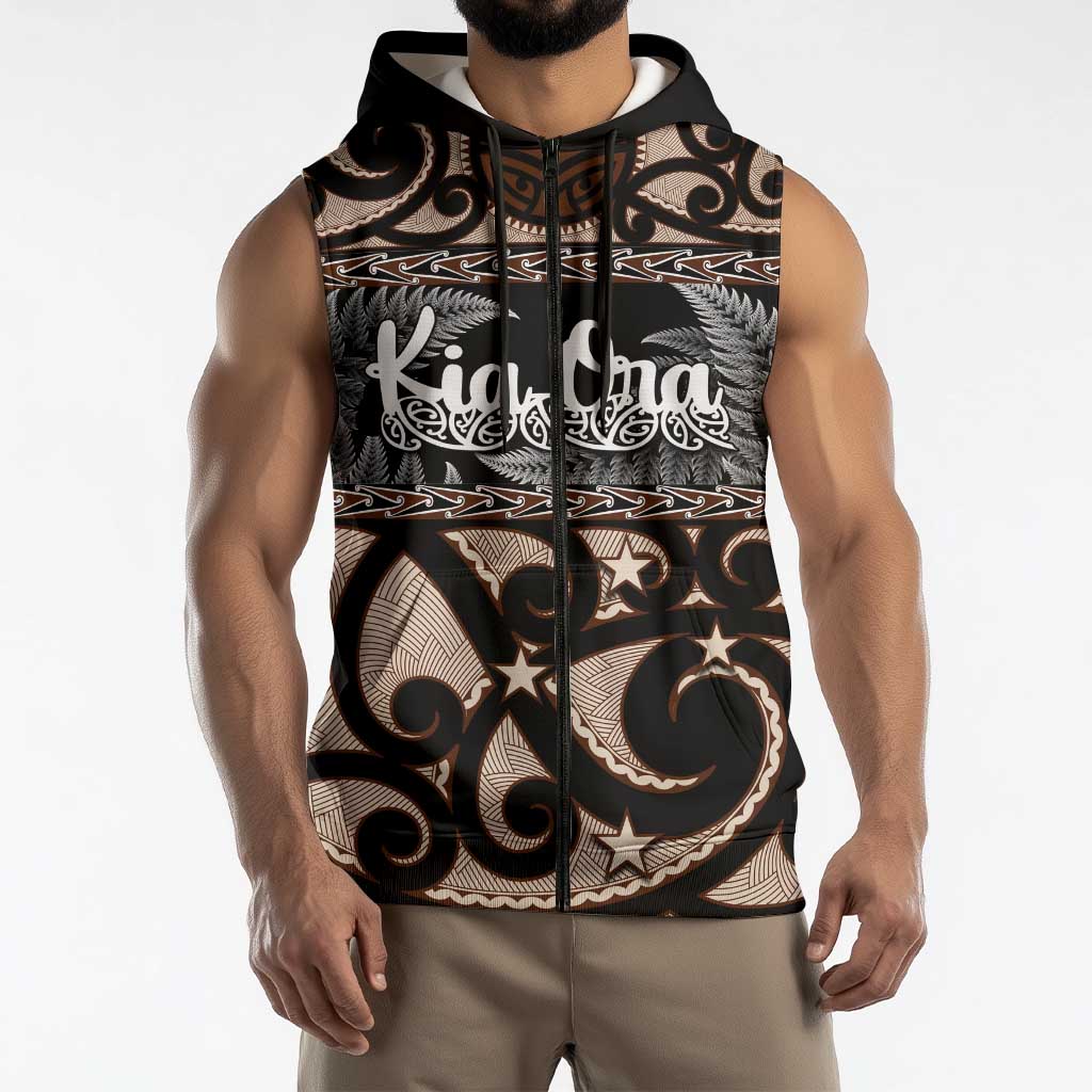 Kia Ora New Zealand Sleeveless Zip Hoodie Aotearoa Proud Maori Silver Fern LT14 - Polynesian Pride