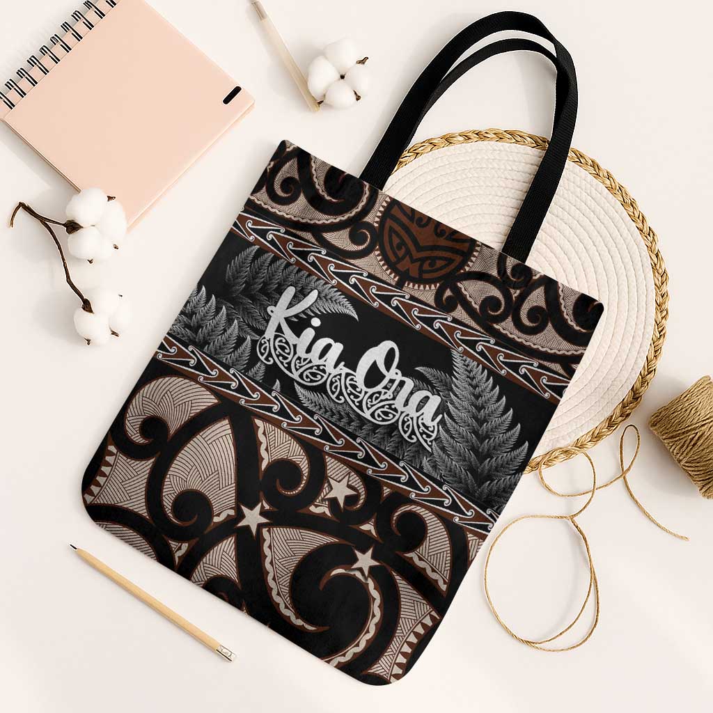Kia Ora New Zealand Tote Bag Aotearoa Proud Maori Silver Fern LT14 Black Strap One Size Black - Polynesian Pride