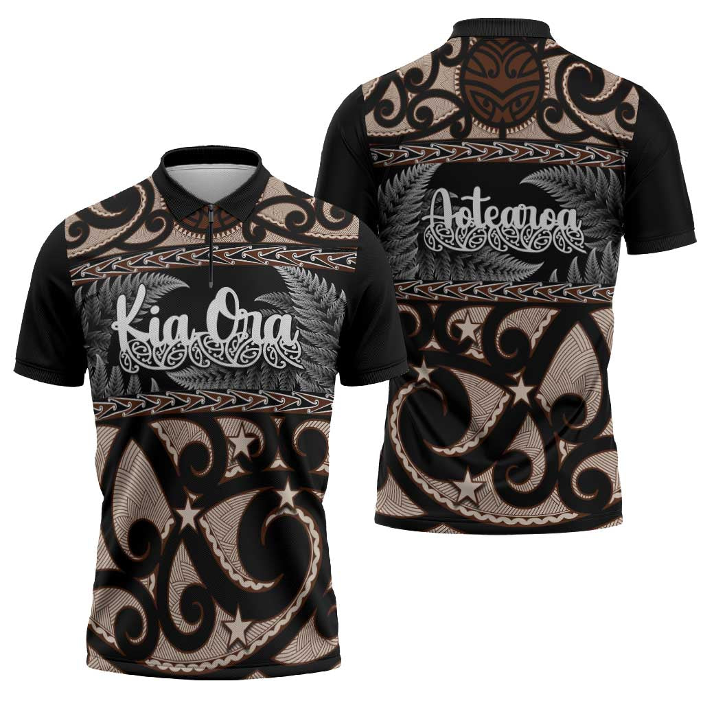 Kia Ora New Zealand Zipper Polo Shirt Aotearoa Proud Maori Silver Fern LT14 - Polynesian Pride