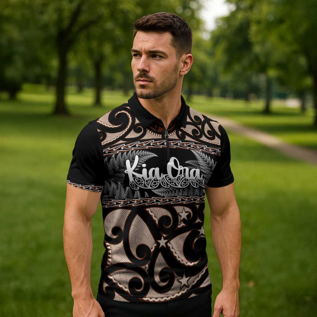 Kia Ora New Zealand Zipper Polo Shirt Aotearoa Proud Maori Silver Fern LT14 - Polynesian Pride