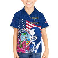 Guam Martin Luther King Jr Day Family Matching Off Shoulder Long Sleeve Dress and Hawaiian Shirt I Have A Dream Guahan Seal With Bougainvillea LT14 Son's Shirt Blue - Polynesian Pride