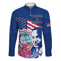 Guam Martin Luther King Jr Day Family Matching Summer Maxi Dress and Hawaiian Shirt I Have A Dream Guahan Seal With Bougainvillea LT14 Dad's Shirt - Long Sleeve Blue - Polynesian Pride