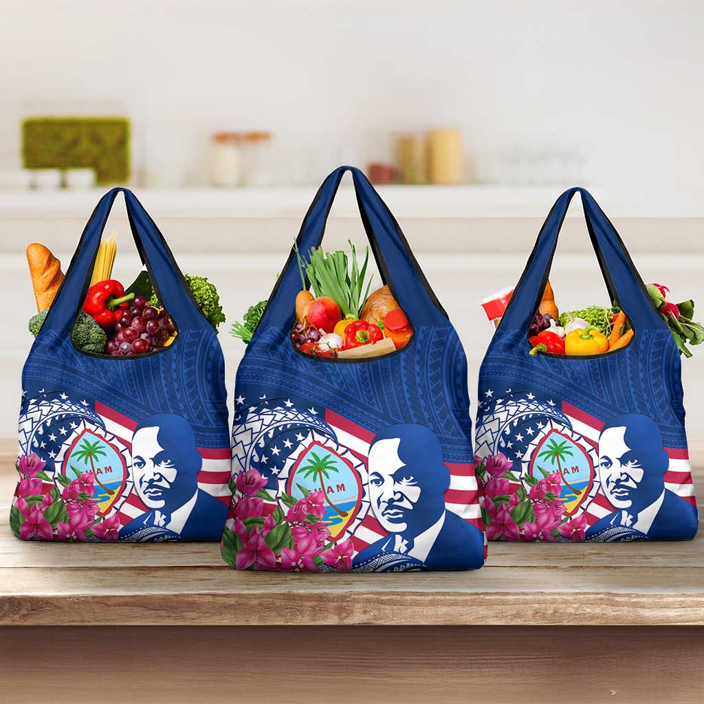 Guam Martin Luther King Jr Day Grocery Bag I Have A Dream Guahan Seal With Bougainvillea LT14 3-pack One Size Blue - Polynesian Pride