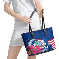 Guam Martin Luther King Jr Day Leather Tote Bag I Have A Dream Guahan Seal With Bougainvillea LT14 - Polynesian Pride