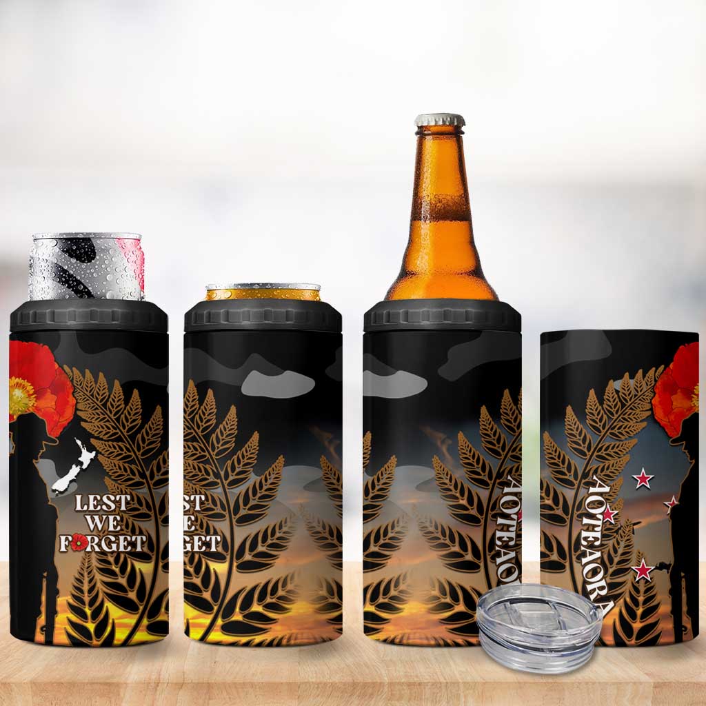 New Zealand ANZAC Day 4 in 1 Can Cooler Tumbler Lest We Forget Silver Fern With Camouflage LT14 - Polynesian Pride