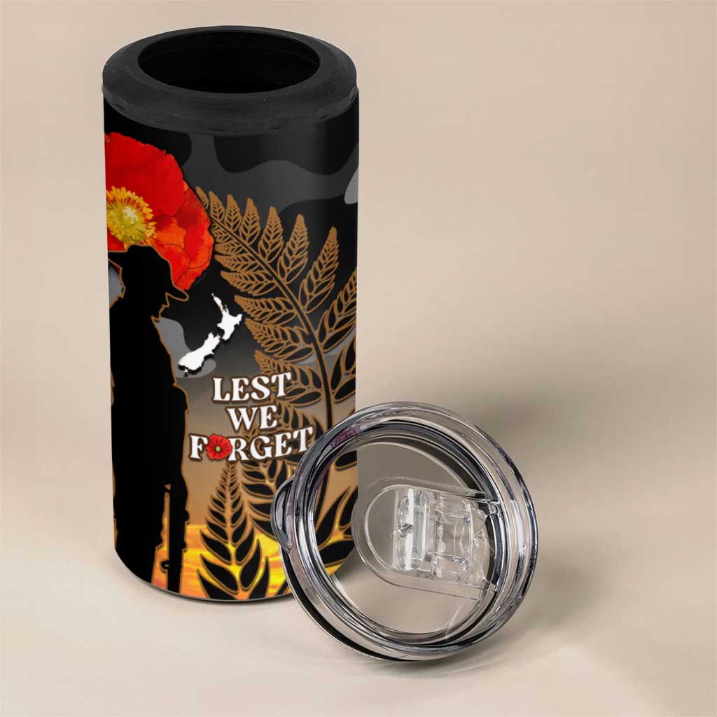 New Zealand ANZAC Day 4 in 1 Can Cooler Tumbler Lest We Forget Silver Fern With Camouflage LT14 - Polynesian Pride