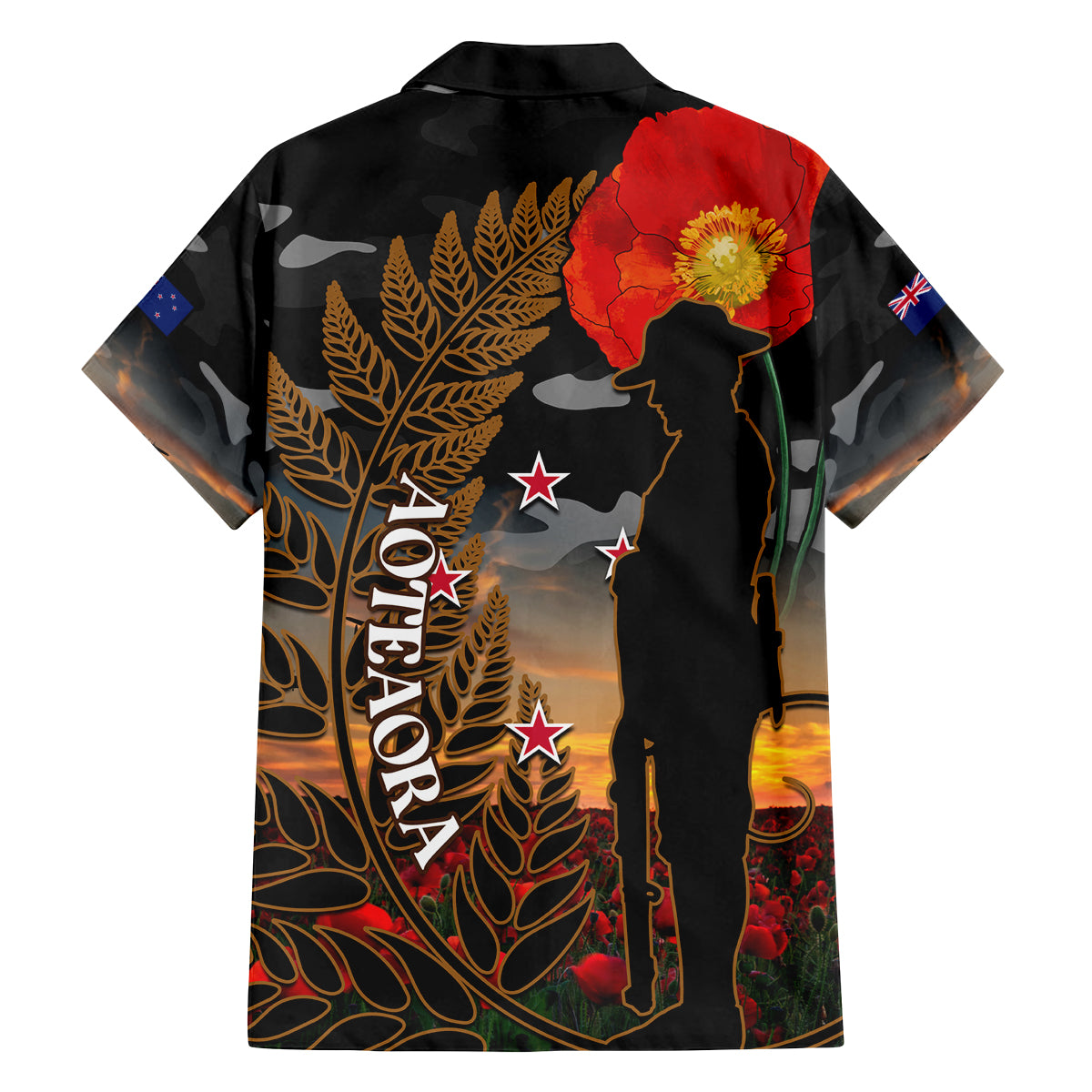 New Zealand ANZAC Day Family Matching Puletasi Dress and Hawaiian Shirt Lest We Forget Silver Fern With Camouflage LT14 - Polynesian Pride