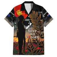 New Zealand ANZAC Day Family Matching Summer Maxi Dress and Hawaiian Shirt Lest We Forget Silver Fern With Camouflage LT14 Dad's Shirt - Short Sleeve Black - Polynesian Pride