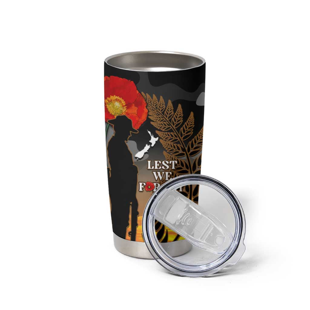 New Zealand ANZAC Day Tumbler Cup Lest We Forget Silver Fern With Camouflage LT14 - Polynesian Pride