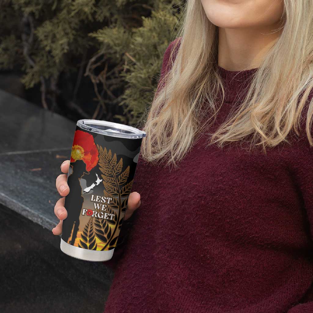 New Zealand ANZAC Day Tumbler Cup Lest We Forget Silver Fern With Camouflage LT14 - Polynesian Pride