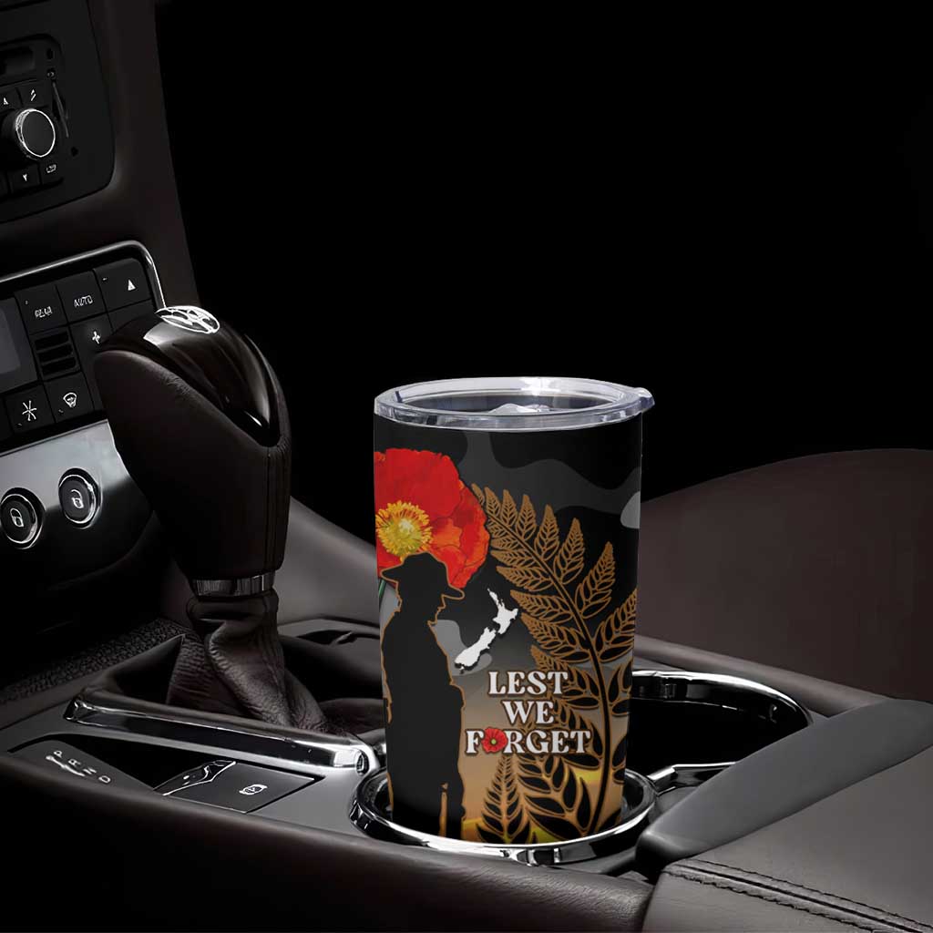 New Zealand ANZAC Day Tumbler Cup Lest We Forget Silver Fern With Camouflage LT14 - Polynesian Pride