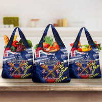 Australia And New Zealand ANZAC Day Grocery Bag Lest We Forget Silver Fern With Golden Wattle LT14 3-pack One Size Blue - Polynesian Pride