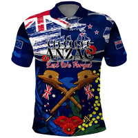 Australia and New Zealand ANZAC Day Polo Shirt - Lest We Forget Silver Fern With Golden Wattle LT14 Blue - Polynesian Pride