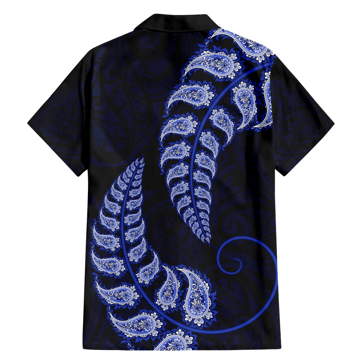 Blue New Zealand Paisley Silver Fern Family Matching Off Shoulder Long Sleeve Dress and Hawaiian Shirt Aotearoa Maori LT14 - Polynesian Pride