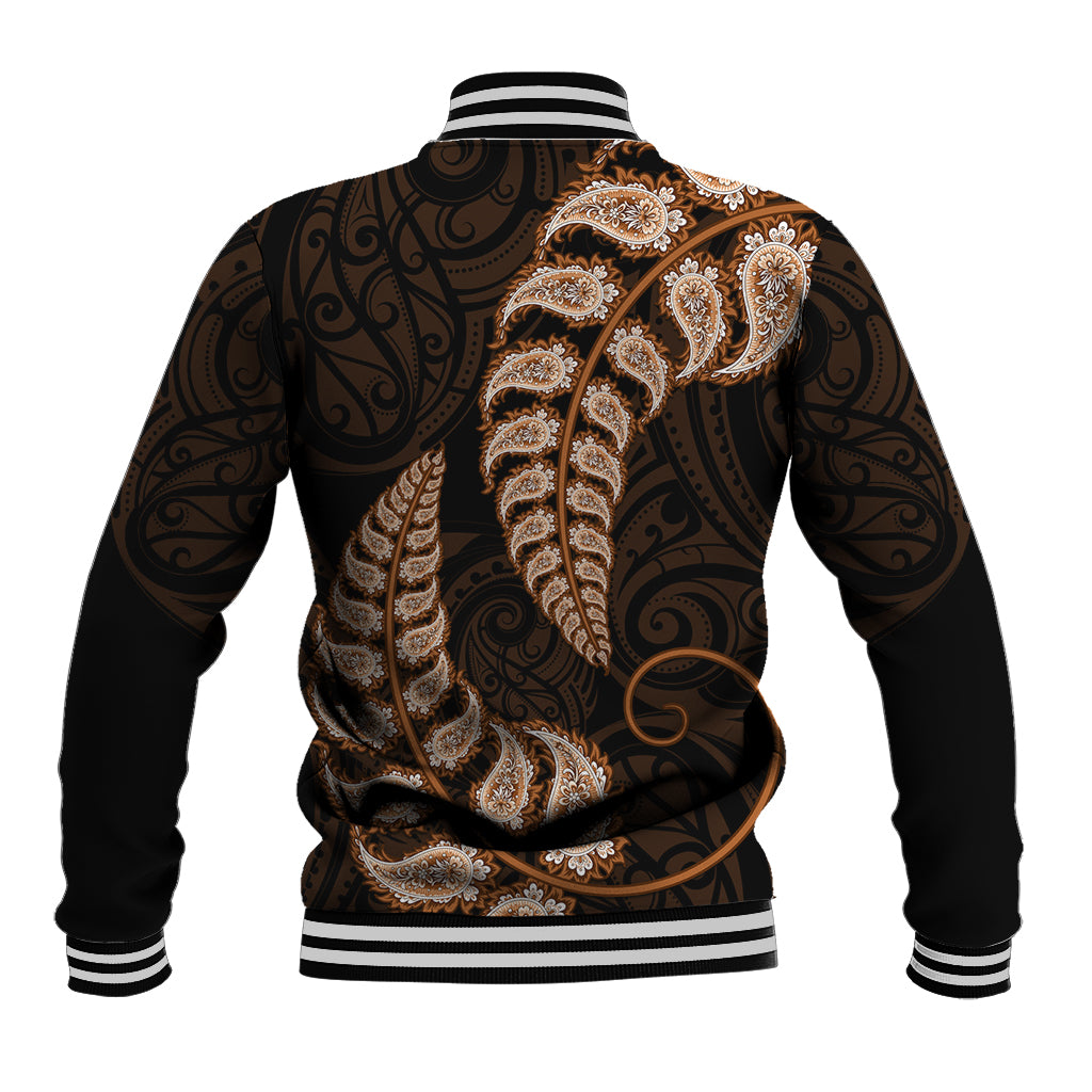 Brown New Zealand Paisley Silver Fern Baseball Jacket Aotearoa Maori LT14 - Polynesian Pride