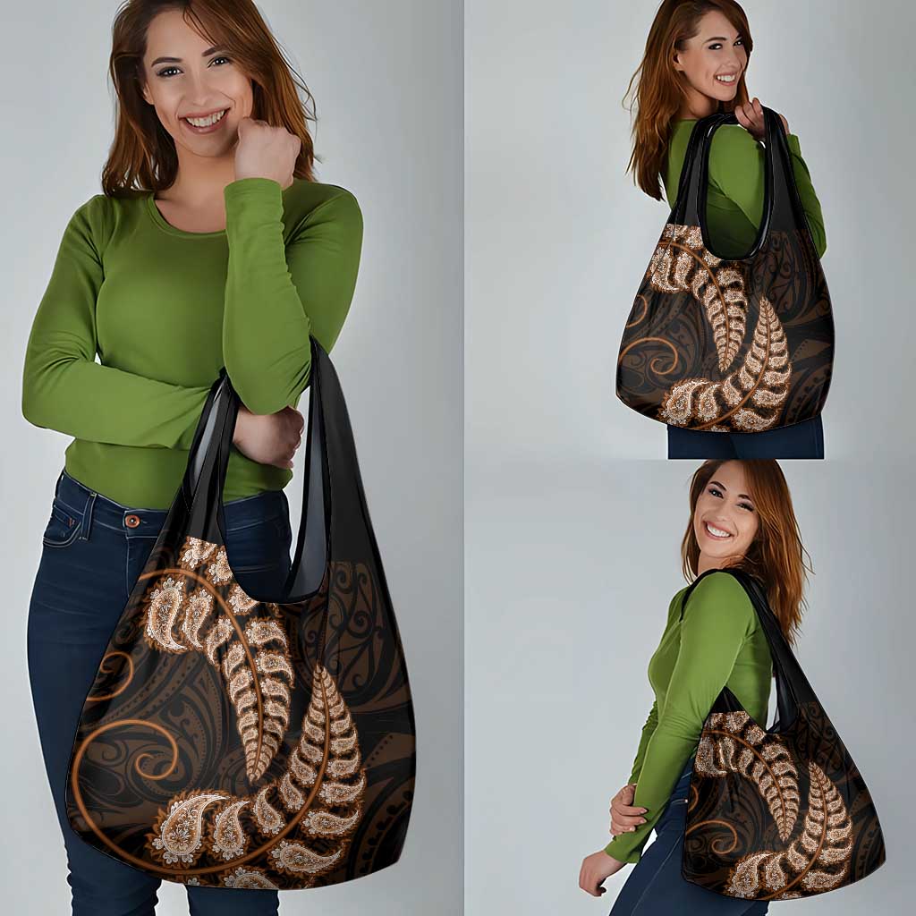 Brown New Zealand Paisley Silver Fern Grocery Bag Aotearoa Maori LT14 - Polynesian Pride