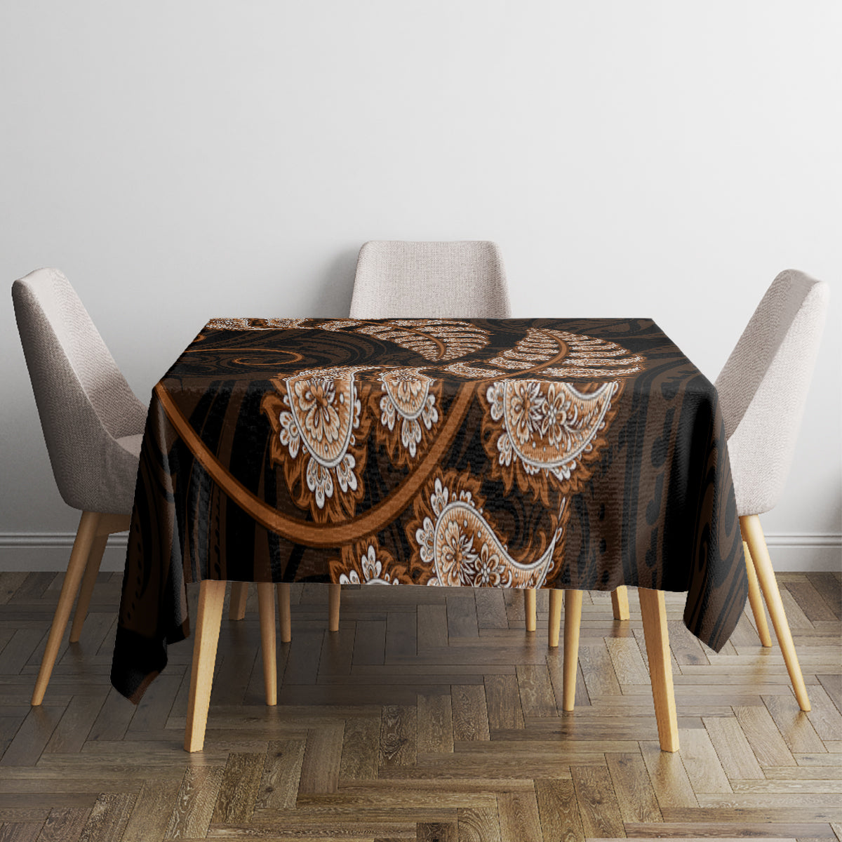 Brown New Zealand Paisley Silver Fern Tablecloth Aotearoa Maori LT14 - Polynesian Pride
