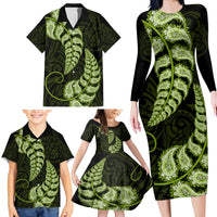 Green New Zealand Paisley Silver Fern Family Matching Long Sleeve Bodycon Dress and Hawaiian Shirt Aotearoa Maori LT14 - Polynesian Pride