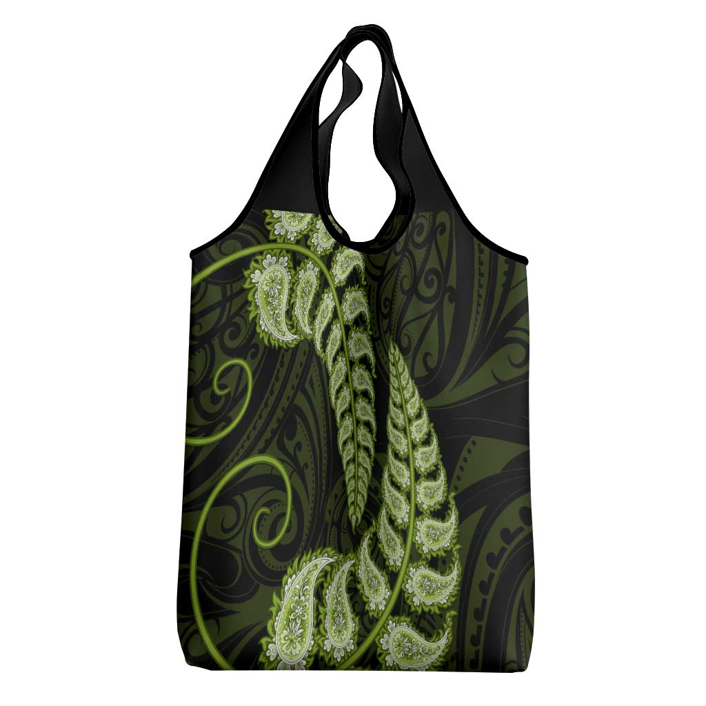 Green New Zealand Paisley Silver Fern Grocery Bag Aotearoa Maori LT14 - Polynesian Pride