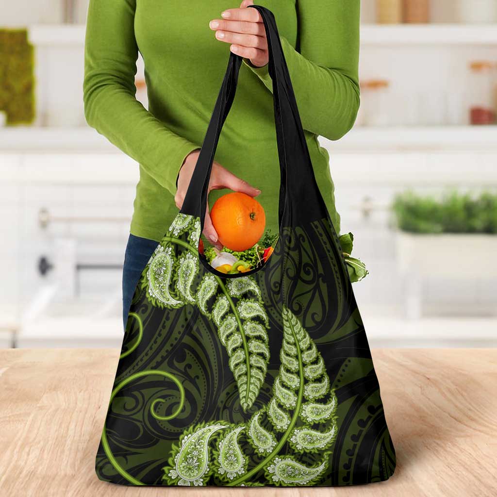 Green New Zealand Paisley Silver Fern Grocery Bag Aotearoa Maori LT14 - Polynesian Pride