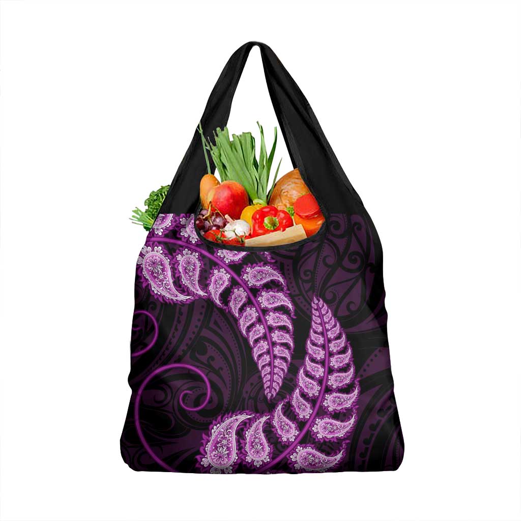Purple New Zealand Paisley Silver Fern Grocery Bag Aotearoa Maori LT14 1-pack One Size Purple - Polynesian Pride