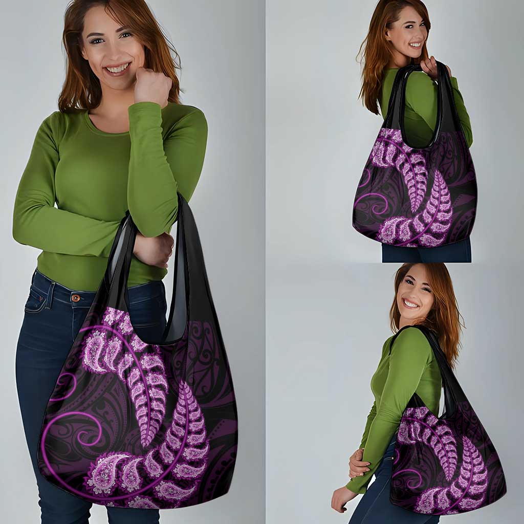 Purple New Zealand Paisley Silver Fern Grocery Bag Aotearoa Maori LT14 - Polynesian Pride