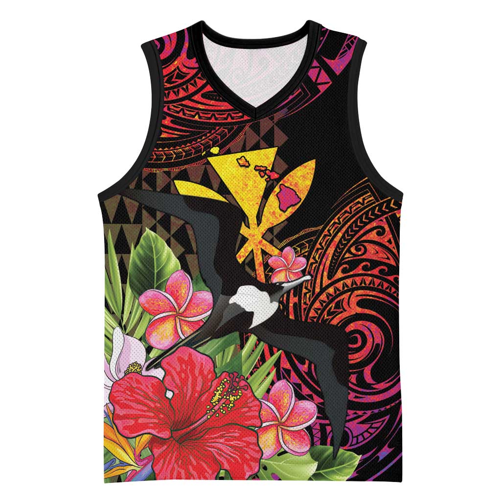 Hawaii Iwa Bird Basketball Jersey Great Frigatebird Kanaka Tropical Hippie Style LT14 Unisex Black - Polynesian Pride