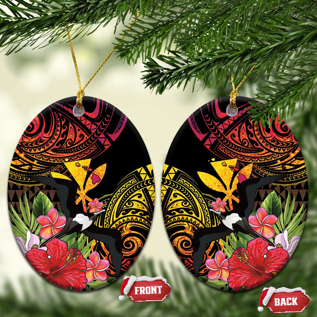Hawaii Iwa Bird Ceramic Ornament Great Frigatebird Kanaka Tropical Hippie Style LT14 Oval Black - Polynesian Pride