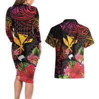Hawaii Iwa Bird Couples Matching Long Sleeve Bodycon Dress and Hawaiian Shirt Great Frigatebird Kanaka Tropical Hippie Style LT14 - Polynesian Pride
