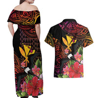 Hawaii Iwa Bird Couples Matching Off Shoulder Maxi Dress and Hawaiian Shirt Great Frigatebird Kanaka Tropical Hippie Style LT14 - Polynesian Pride