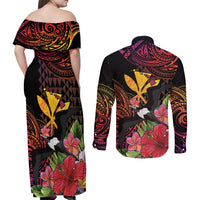 Hawaii Iwa Bird Couples Matching Off Shoulder Maxi Dress and Long Sleeve Button Shirt Great Frigatebird Kanaka Tropical Hippie Style LT14 - Polynesian Pride