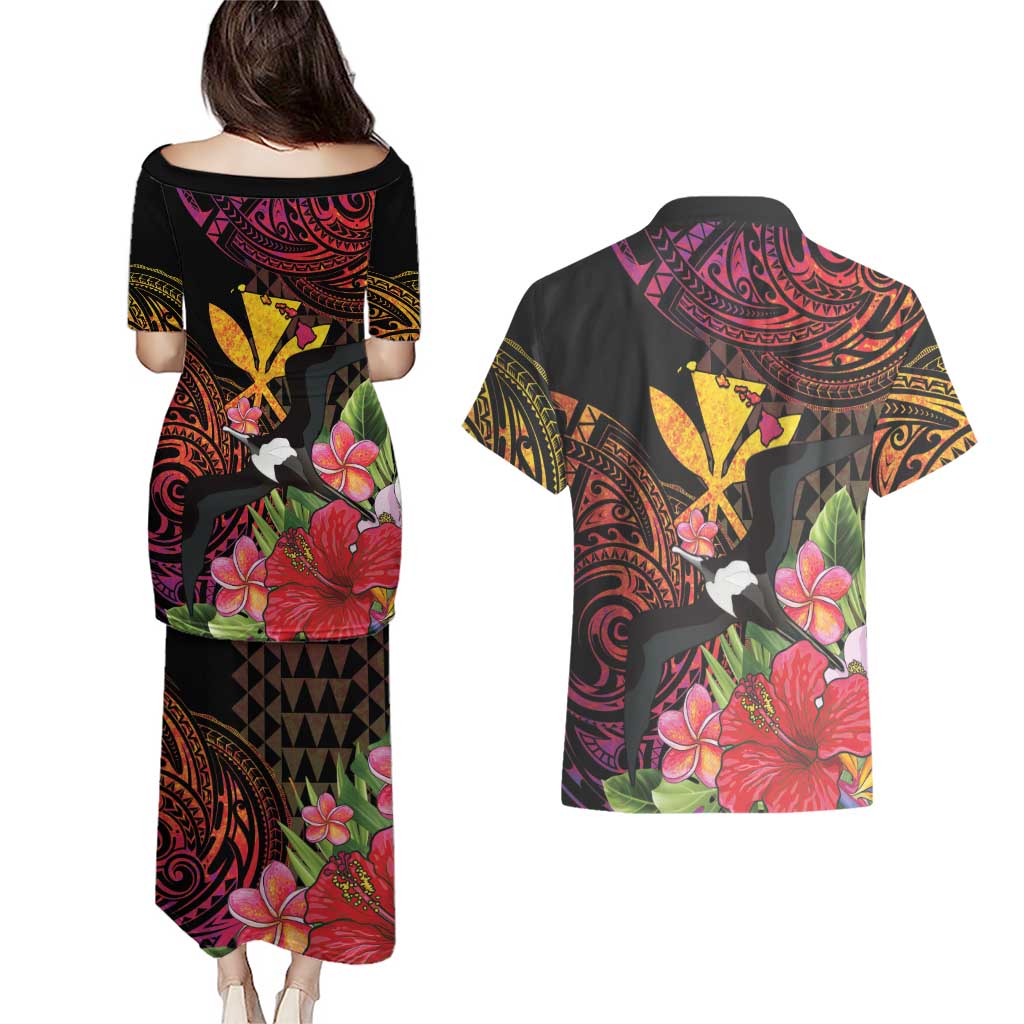 Hawaii Iwa Bird Couples Matching Puletasi and Hawaiian Shirt Great Frigatebird Kanaka Tropical Hippie Style LT14 - Polynesian Pride