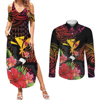 Hawaii Iwa Bird Couples Matching Summer Maxi Dress and Long Sleeve Button Shirt Great Frigatebird Kanaka Tropical Hippie Style LT14 Black - Polynesian Pride