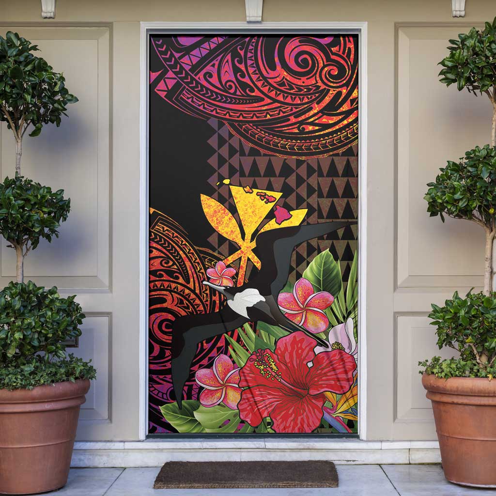 Hawaii Iwa Bird Door Cover Great Frigatebird Kanaka Tropical Hippie Style LT14 Black - Polynesian Pride