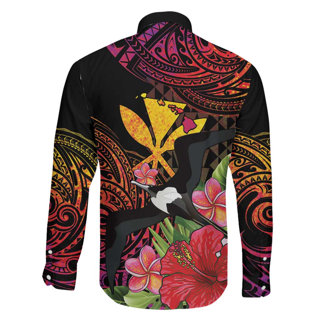 Hawaii Iwa Bird Family Matching Off The Shoulder Long Sleeve Dress and Hawaiian Shirt Great Frigatebird Kanaka Tropical Hippie Style LT14 - Polynesian Pride