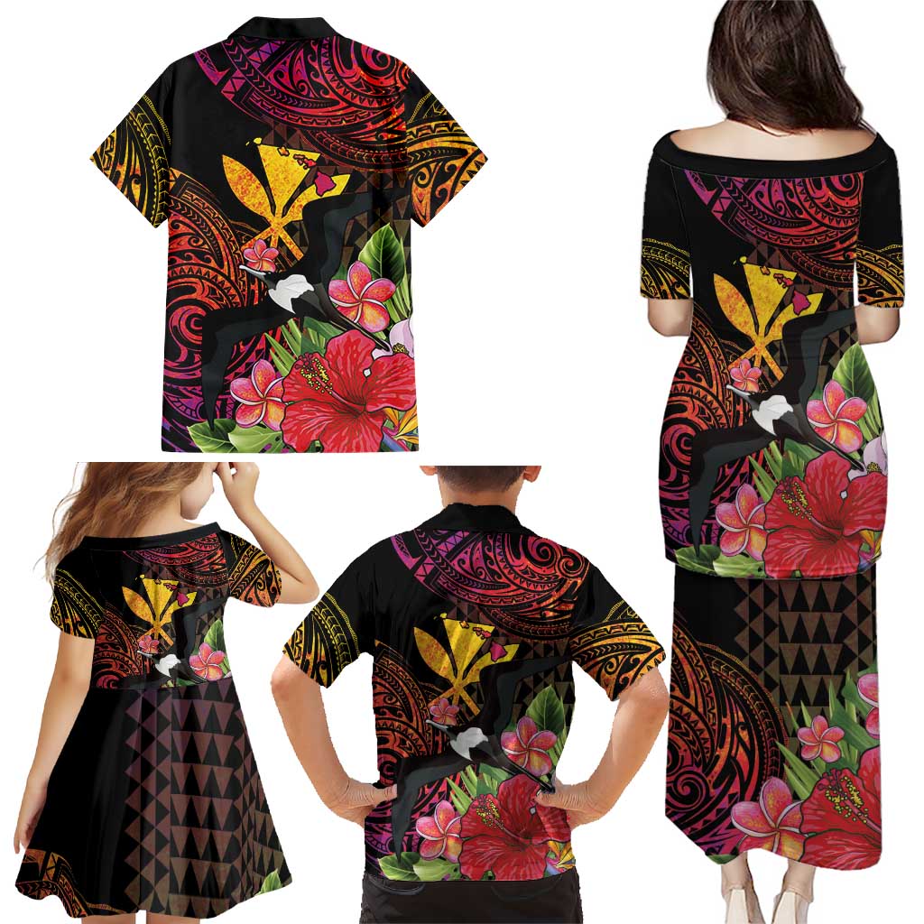 Hawaii Iwa Bird Family Matching Puletasi and Hawaiian Shirt Great Frigatebird Kanaka Tropical Hippie Style LT14 - Polynesian Pride