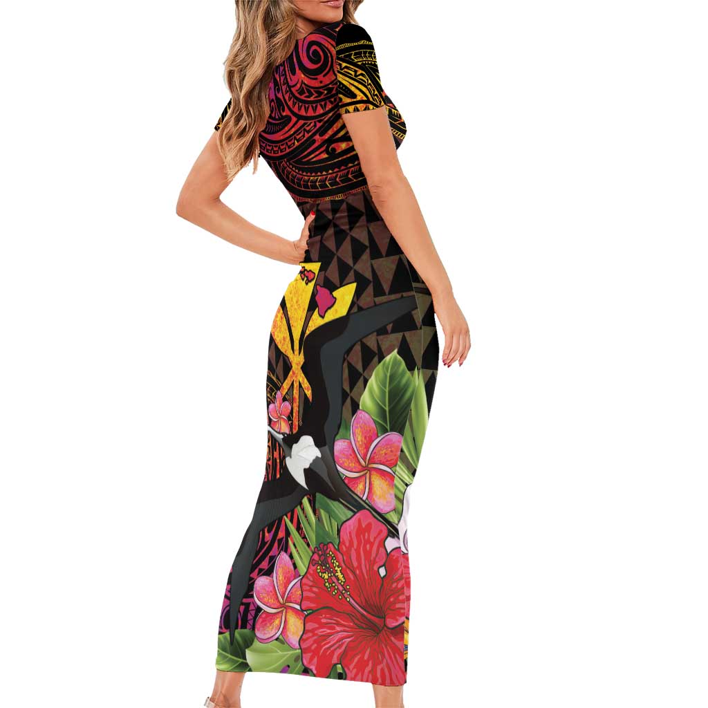 Hawaii Iwa Bird Family Matching Short Sleeve Bodycon Dress and Hawaiian Shirt Great Frigatebird Kanaka Tropical Hippie Style LT14 - Polynesian Pride