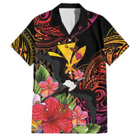 Hawaii Iwa Bird Family Matching Summer Maxi Dress and Hawaiian Shirt Great Frigatebird Kanaka Tropical Hippie Style LT14 Dad's Shirt - Short Sleeve Black - Polynesian Pride