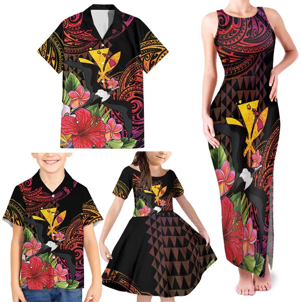 Hawaii Iwa Bird Family Matching Tank Maxi Dress and Hawaiian Shirt Great Frigatebird Kanaka Tropical Hippie Style LT14 - Polynesian Pride