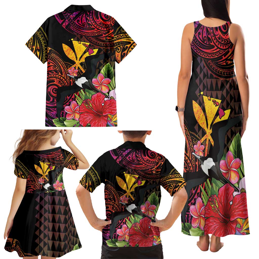 Hawaii Iwa Bird Family Matching Tank Maxi Dress and Hawaiian Shirt Great Frigatebird Kanaka Tropical Hippie Style LT14 - Polynesian Pride