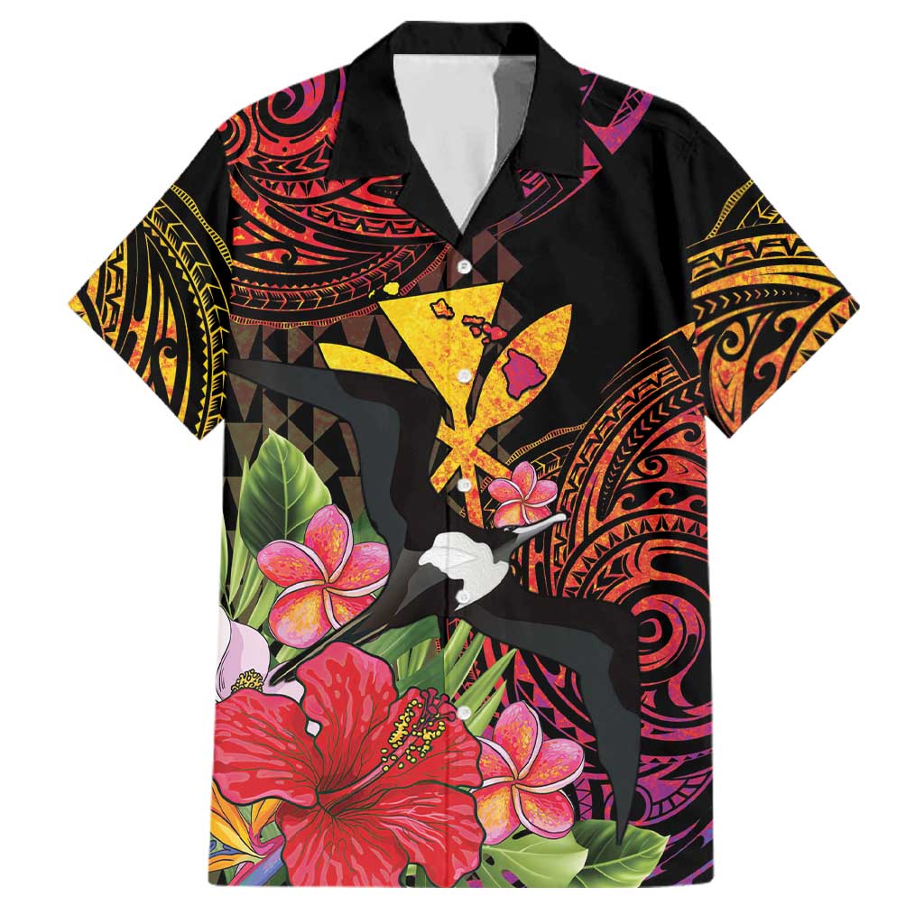 Hawaii Iwa Bird Family Matching Tank Maxi Dress and Hawaiian Shirt Great Frigatebird Kanaka Tropical Hippie Style LT14 Dad's Shirt - Short Sleeve Black - Polynesian Pride