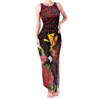 Hawaii Iwa Bird Family Matching Tank Maxi Dress and Hawaiian Shirt Great Frigatebird Kanaka Tropical Hippie Style LT14 Mom's Dress Black - Polynesian Pride