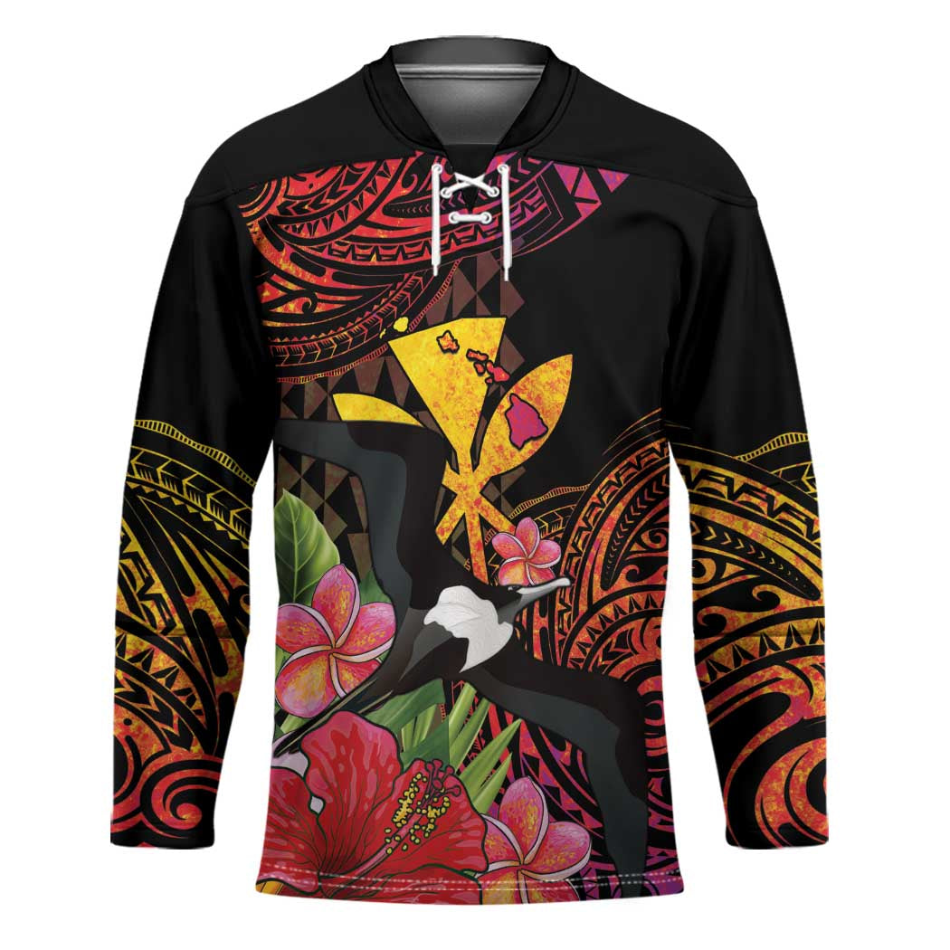 Hawaii Iwa Bird Hockey Jersey Great Frigatebird Kanaka Tropical Hippie Style LT14 Unisex Black - Polynesian Pride