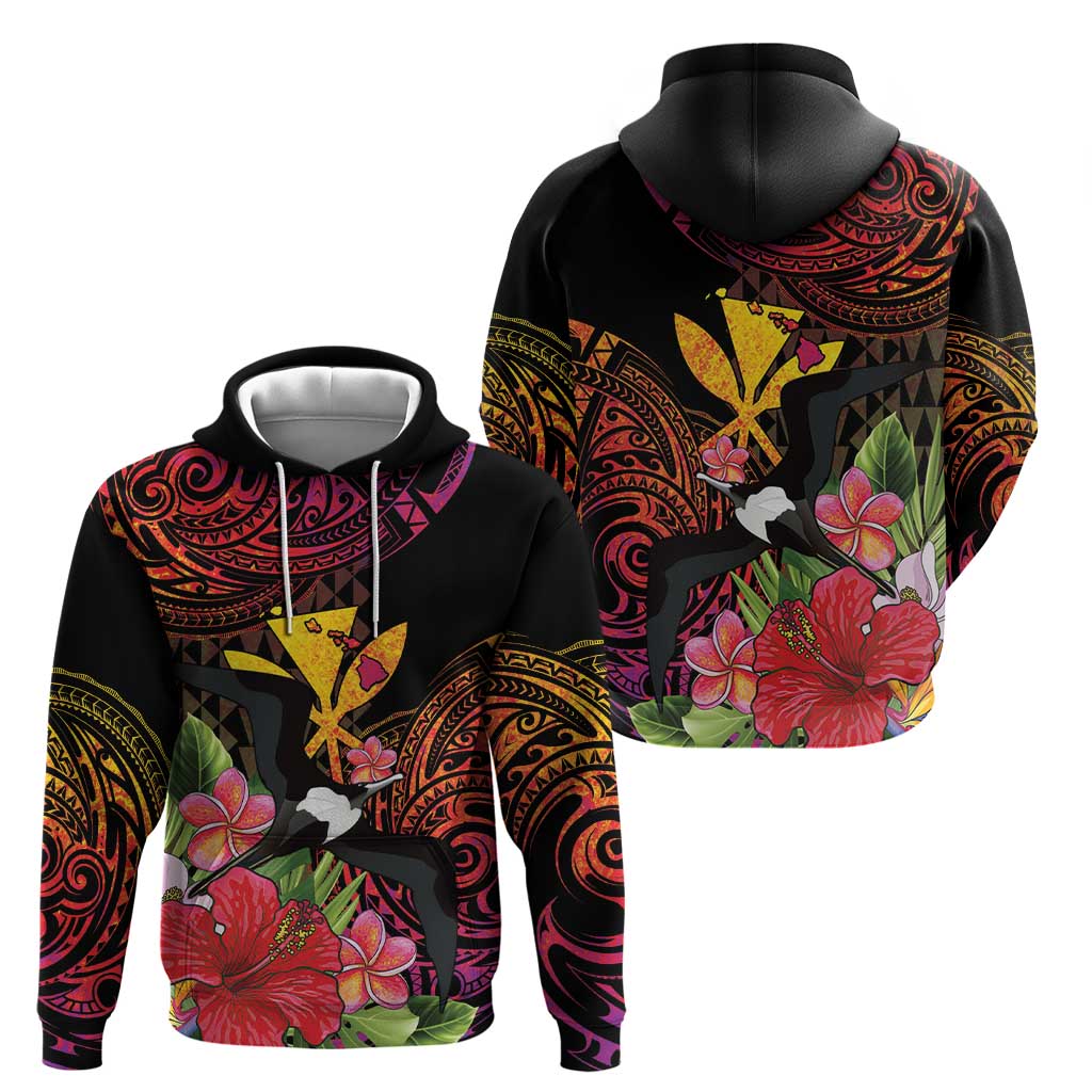 Hawaii Iwa Bird Hoodie Great Frigatebird Kanaka Tropical Hippie Style - Polynesian Pride