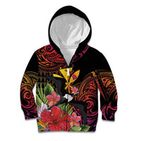 Hawaii Iwa Bird Kid Hoodie Great Frigatebird Kanaka Tropical Hippie Style LT14 Zip Hoodie Black - Polynesian Pride