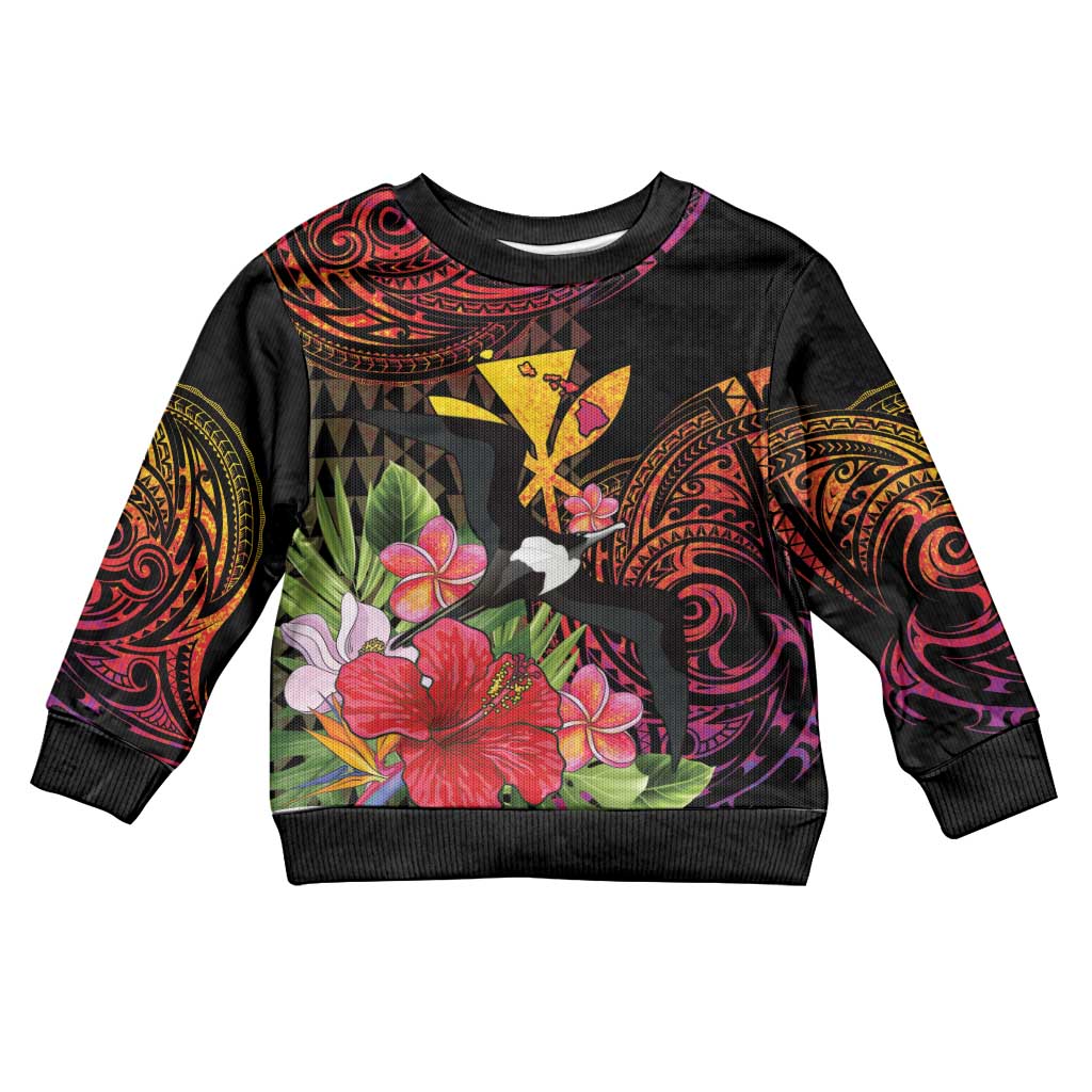 Hawaii Iwa Bird Kid Ugly Christmas Sweater Great Frigatebird Kanaka Tropical Hippie Style LT14 Kid Black - Polynesian Pride