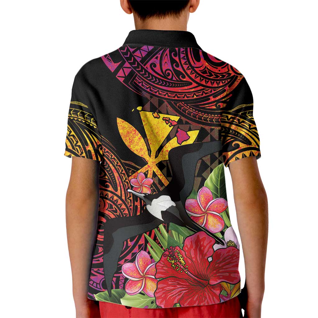Hawaii Iwa Bird Kid Polo Shirt Great Frigatebird Kanaka Tropical Hippie Style LT14 - Polynesian Pride