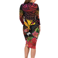 Hawaii Iwa Bird Long Sleeve Bodycon Dress Great Frigatebird Kanaka Tropical Hippie Style LT14 - Polynesian Pride