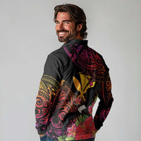 Hawaii Iwa Bird Long Sleeve Polo Shirt Great Frigatebird Kanaka Tropical Hippie Style LT14 - Polynesian Pride